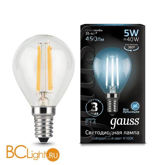 Лампа Gauss LED Filament Шар E14 5W 450lm 4100K 105801205