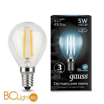 Лампа Gauss LED Filament Шар E14 5W 450lm 4100K 105801205