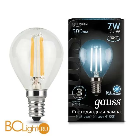 Лампа Gauss LED Filament Шар E14 7W 580lm 4100K 105801207