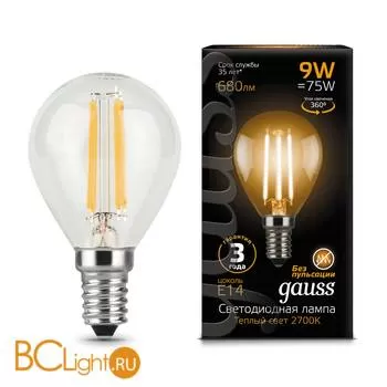Лампа Gauss LED Filament Шар E14 9W 680lm 2700K 105801109