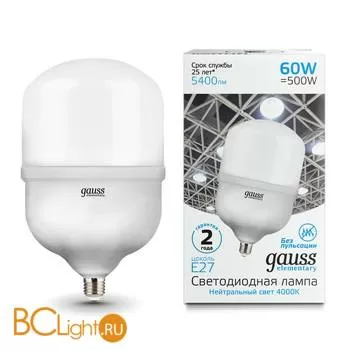 Лампа Gauss Elementary LED T160 E27 60W 5400lm 5400lm 180-240V 4000K 63226