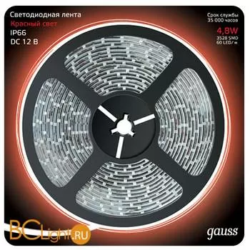 Лента LED Gauss 4.8W 12V DC красный IP66 311000705