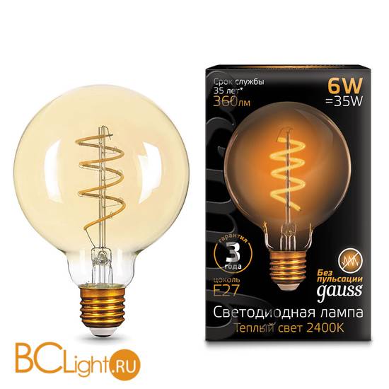 Лампа Gauss LED G95 Flexible E27 6W Golden 360lm 2400К 105802007