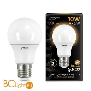 Лампа Gauss LED A60 10W E27 880lm 3000K 102502110