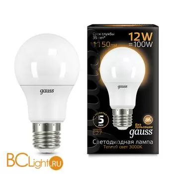 Лампа Gauss LED A60 12W E27 1150lm 3000K 102502112