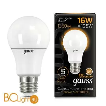 Лампа Gauss LED A60 16W E27 1380lm 3000K 102502116