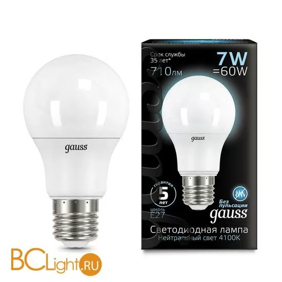 Лампа Gauss LED A60 E27 7W 710lm 4100K 102502207