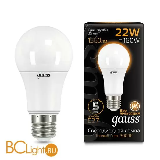 Лампа Gauss LED A70 22W E27 1560lm 3000K 102502122