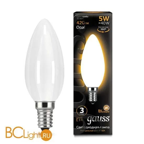 Лампа Gauss LED Filament Свеча OPAL E14 5W 420lm 2700К 103201105