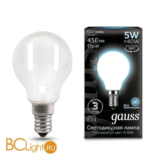 Лампа Gauss LED Шар OPAL E14 5W 450lm 4100K 105201205