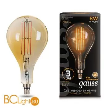 Лампа Gauss A160 8W E27 Golden 780lm 2400K 149802008