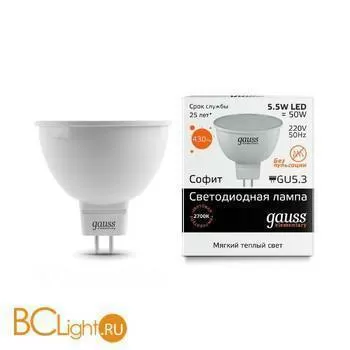 Лампа Gauss LED Elementary MR16 GU5.3 5.5W 3000К 13516