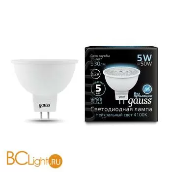 Лампа Gauss LED MR16 GU5.3 5W 12V 530lm 4100K 201505205