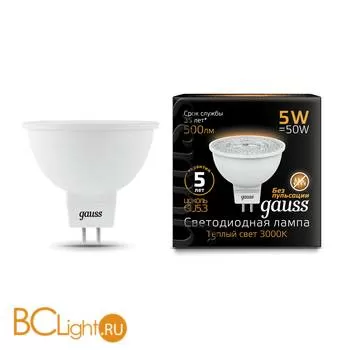 Лампа Gauss LED MR16 GU5.3 5W 500lm 3000K 101505105