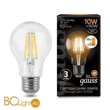 Лампа Gauss LED Filament A60 E27 10W 930lm 2700К 102802110-S
