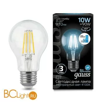 Лампа Gauss LED Filament A60 E27 10W 970lm 4100К 102802210-S