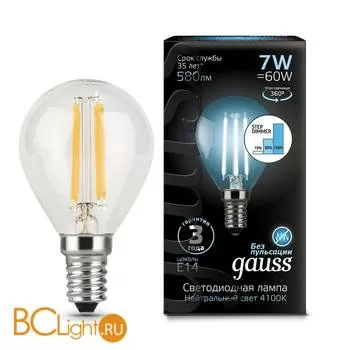 Лампа Gauss LED Filament Шар E14 7W 580lm 4100K 105801207-S