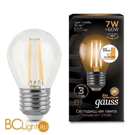 Лампа Gauss LED Filament Шар E27 7W 550lm 2700K 105802107-S
