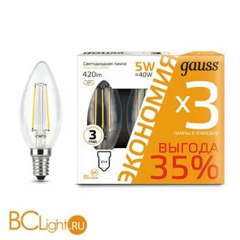 Лампа Gauss E14 5W 420lm 2700К (3 лампы в упаковке) 103801105T