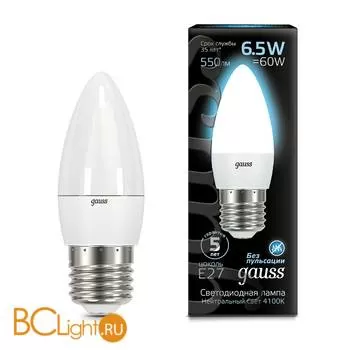 Лампа Gauss LED Свеча E27 6.5W 550lm 4100К 103102207