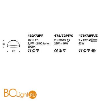 Потолочный светильник IDL Amalfi 482/72PF glossy laquer white / silver leaf inside - Схема