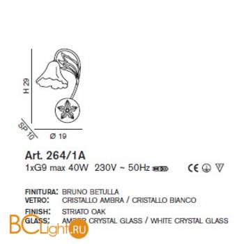 Бра IDL Betulla 264/1A rovere striato V288/149/22 - Схема
