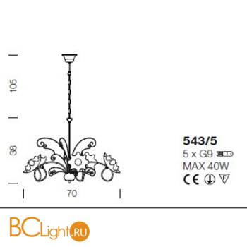 Люстра IDL Butterfly 543/5 Light gold - Схема