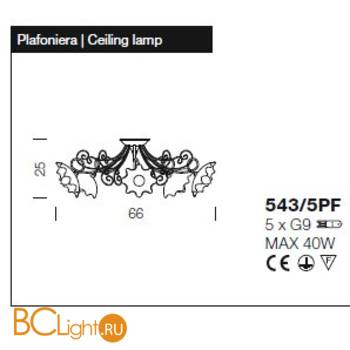 Потолочная люстра IDL Butterfly 543/5PF Copper - Схема