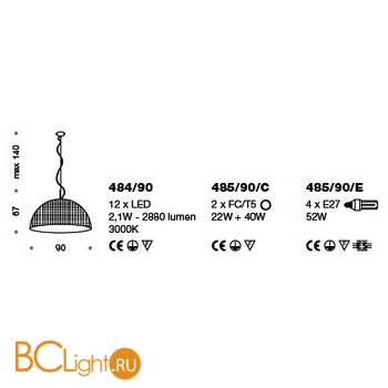 Подвесной светильник IDL Capri 484/90 Alluminium - Схема