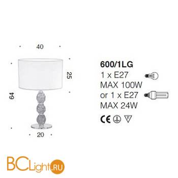 Настольная лампа IDL Charme 600/1LG pure steel with fume Murano glass / dove grey chinette - Схема