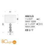 Настольная лампа IDL Charme 600/1LG pure steel with fume Murano glass / dove grey chinette - Схема