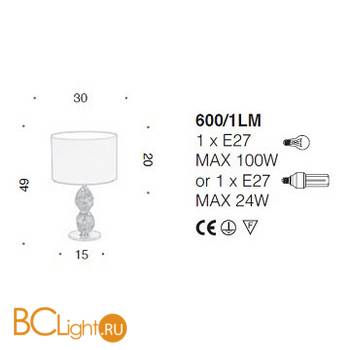 Настольная лампа IDL Charme 600/1LM coppery with blue Murano glass / ivory chinette - Схема