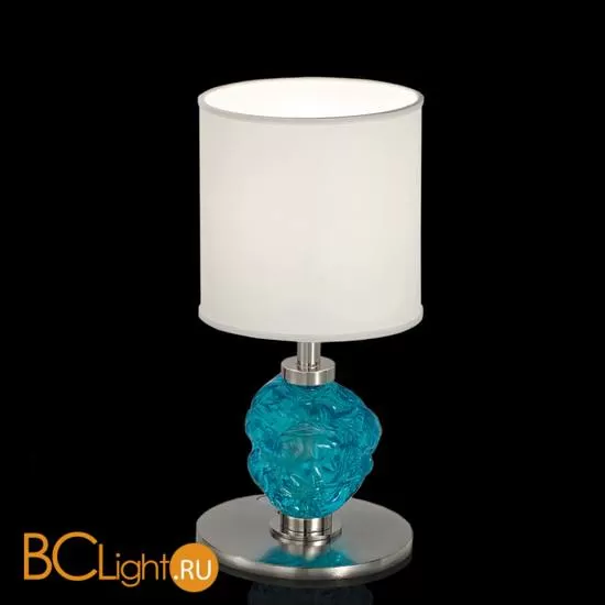 Настольная лампа IDL Charme 600/1LP pure steel with blue Murano glass / ivory chinette