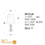 Настольная лампа IDL Charme 601/1LM black nickel with amber Murano glass / ivory plisse - Схема