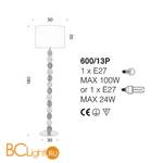 Торшер IDL Charme 600/13P pure steel with green+transp Murano glass / ivory chinette - Схема