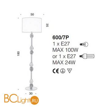 Торшер IDL Charme 600/7P pure steel with green+transp Murano glass / ivory chinette - Схема