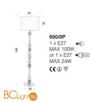 Торшер IDL Charme 600/9P pure steel with green+transp Murano glass / ivory chinette - Схема