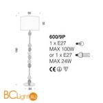 Торшер IDL Charme 600/9P pure steel with green+transp Murano glass / ivory chinette - Схема