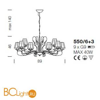 Люстра IDL Chloe 550/6+3 Light gold - Схема