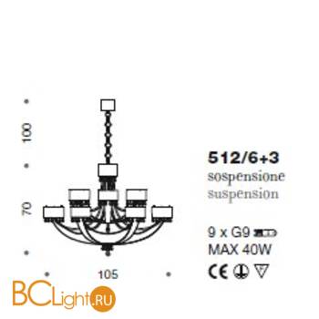 Люстра IDL Crystal blade 512/6+3 Light gold - Схема
