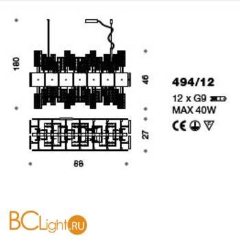 Подвесной светильник IDL Crystalline 494/12 light gold / black glass - Схема