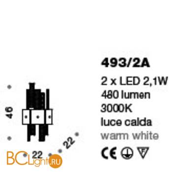 Настенный светильник IDL Crystalline 493/2A light gold / red glass - Схема