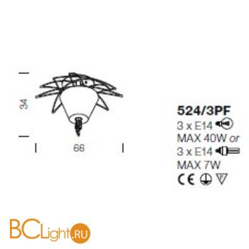 Потолочный светильник IDL Flame 524/3PF antique bronze+nickel brown organza - Схема