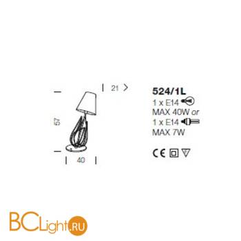 Настольная лампа IDL Flame 524/1L velvet white + satin nickel / white organza - Схема