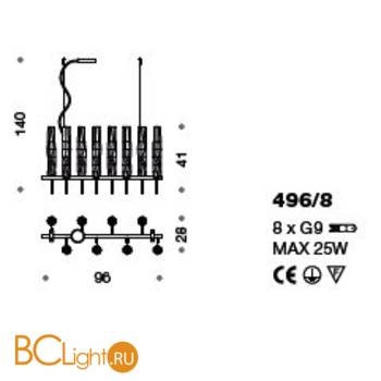Люстра IDL Bamboo 496/8 chrome / Murano Glass with chrome plated band - Схема