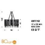 Люстра IDL Bamboo 497/12 satin black nickel / transparent Murano Glass - Схема