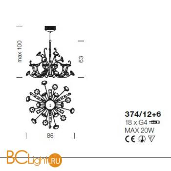 Люстра IDL Girasole 374/12+6 Gold Transparent - Схема
