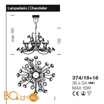 Люстра IDL Girasole 374/18+18 Gold Transparent - Схема
