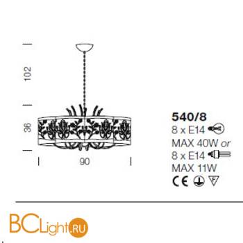Люстра IDL Margot 540/8 Matt gold+Brown cotton - Схема