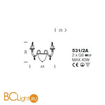 Бра IDL Poesia 531/2A Brushed gold+nickel - Схема